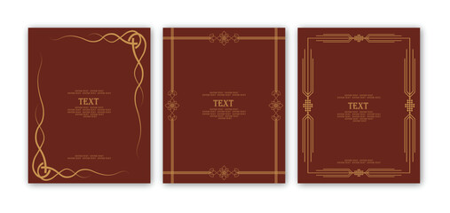 Set of Vintage Ornamental Frames with Gold Borders on Red Background – Vector Design Template