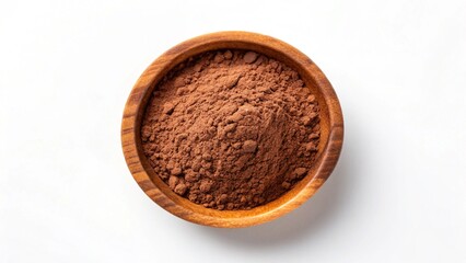 Overhead View of Cocoa Powder in Wooden Bowl; Rich Brown, Natural Light, Food Photography