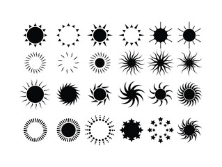 Set of Black Sun Icons – Abstract Solar Symbol Collection