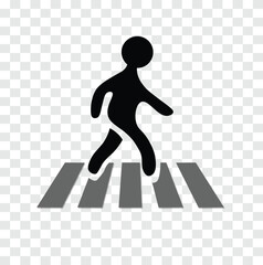Pedestrian Crossing Symbol – Black Silhouette Walking on Crosswalk Icon