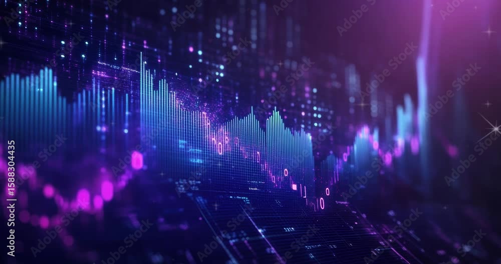 Poster abstract futuristic background with a glowing digital wave and bar graph. data science or technology
