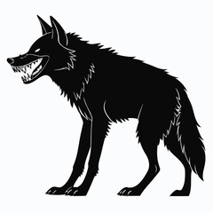 Fototapeta premium Fierce Black Wolf Growling with Sharp Teeth in Outline Style