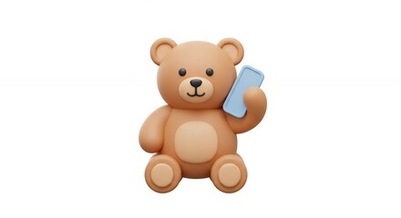 3 d render of a brown teddy bear holding a rectangular object on white background