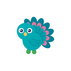 Naklejka premium -kawaii-peacock-with-small-feathers--vector-flat-c.eps