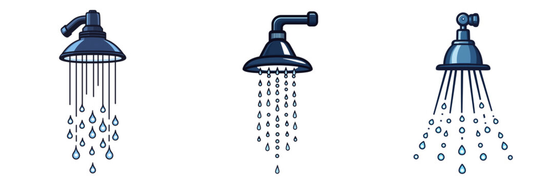 Set of shower head with water drops , isolated