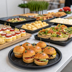 Abundant Feast: Elegant Catering Spread with Gourmet Sandwiches on Display