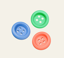 Colorful 3D sewing buttons on plain background