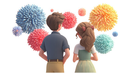 Plasticine firework white background with character model png transparent summer or newyear time concept using for decoration.