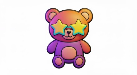 Fototapeta premium Cute cartoon teddy bear with star glasses