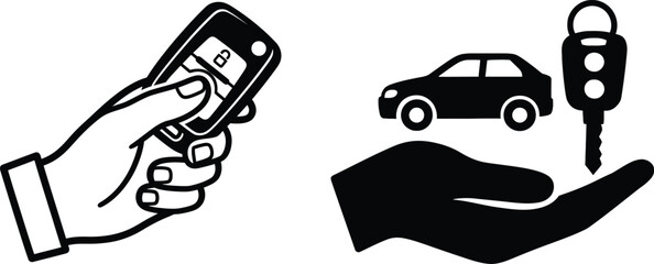 Hand Firmly Holding Car Key in Vector Silhouette