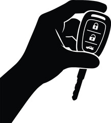 Modern Car Key in Hand Vector Silhouette Design