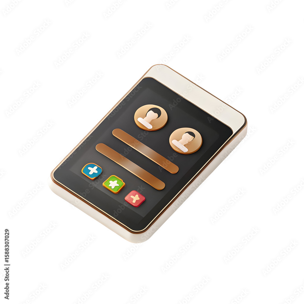 Poster isometric digital interface with avatars isolated on a transparent background