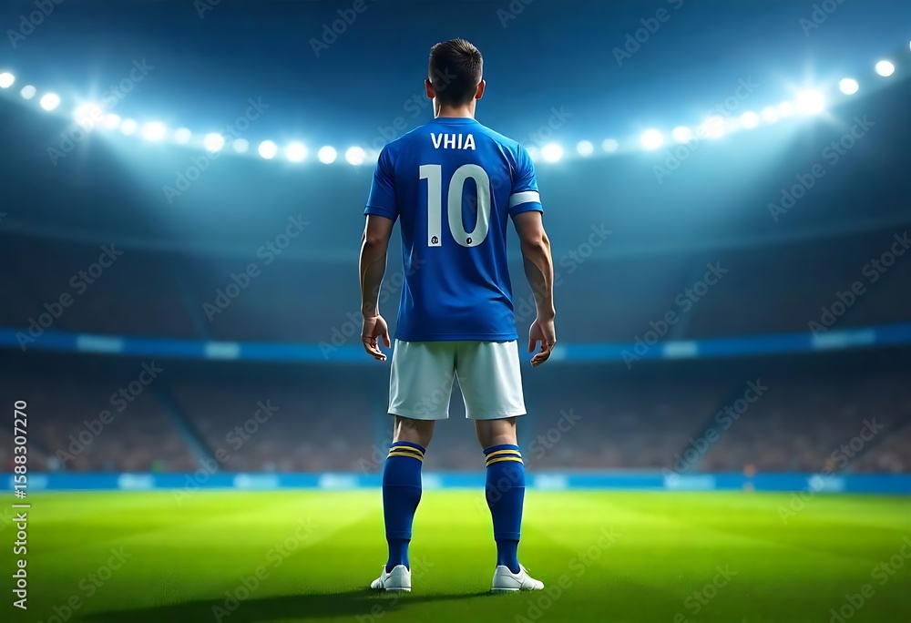 Poster generative ai soccer player standing on illuminated field ready for action