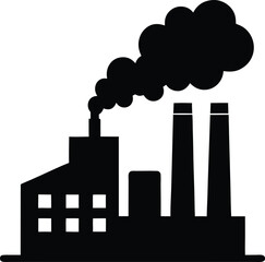 Factory building silhouette vector illustration, factory icon, environmental pollution