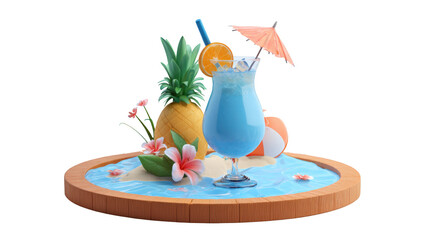 Blue Hawaii cocktail png in 3d render model transparent for summer time drink presentation.