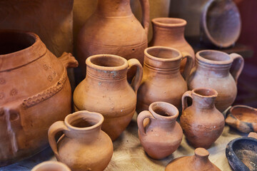 Antique clay pots, lots of old artifacts