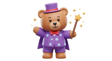 Teddy bear magician holding magic wand