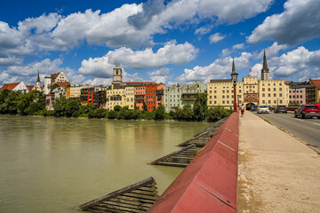 Scenic View Of Wasserburg Am Inn With Historic Buildings And Church Towers: Colorful Bavarian Town...