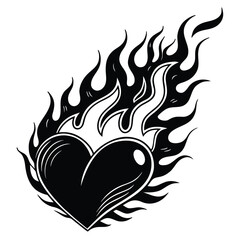 Flaming Heart Tattoo Design Illustration with Fire Elements