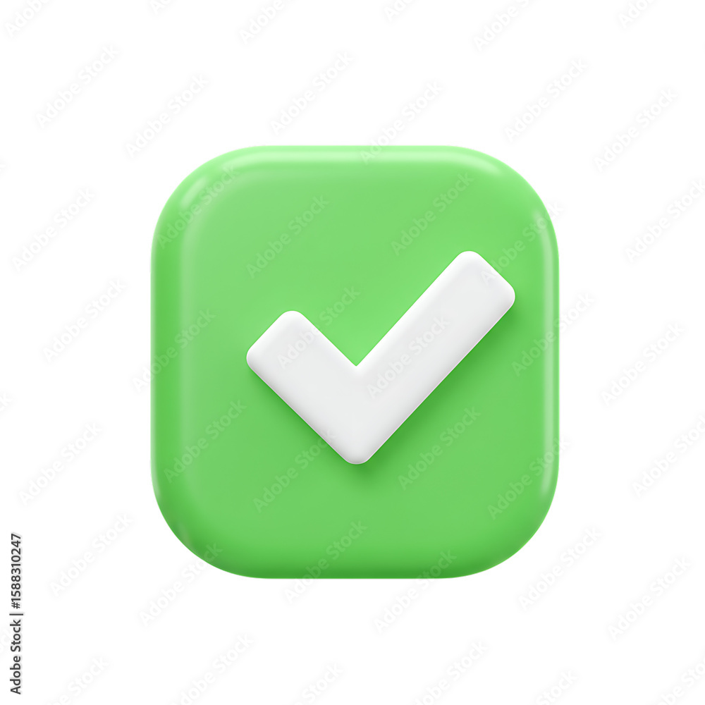 Poster green check mark icon 3d rendering on transparent background