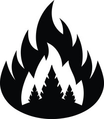 Wildfire Icon.  Bonfire and Trees. Danger to Nature. Ecological Problem. Climate Change Concept