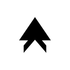 A simple black arrow pointing upwards on a white background, featuring a unique, stylized design.