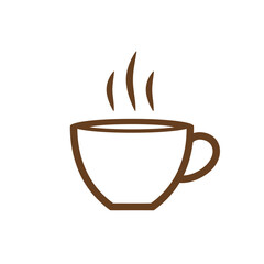 Simple brown outline drawing of a hot coffee cup with steam rising.
