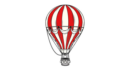 A vintage-style hot air balloon, red and white striped, elegantly illustrated.