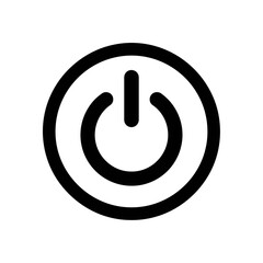 A simple, black and white power button icon, circular and isolated.