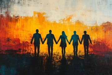 Group of business people holding hands together, symbolizing teamwork and unity in achieving common goals, Generative AI