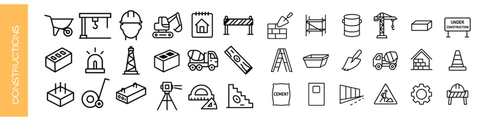Construction vector icon set, isolated in minimal line style  