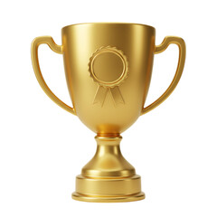 Golden Trophy Cup with Seal on Transparent Background
