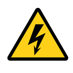 Yellow triangular high voltage danger sign with a lightning bolt symbol, an electric shock hazard warning