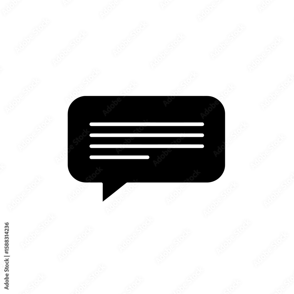 Fototapete simple black speech bubble icon with text lines, representing communication or messaging.