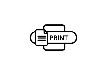 Simple line art icon depicting a printer printing a document.
