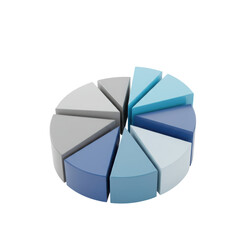 Obraz premium Exploded 3 D Pie Chart with Blue and Gray Slices data