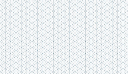 Grid isometric background with blue lines. Isometric grid seamless triangle pattern. Checkered ruler for notebooks, technical or architectural drawings. Vector pattern on white background