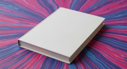 Blank white book cover on vibrant abstract background for your presentation needs