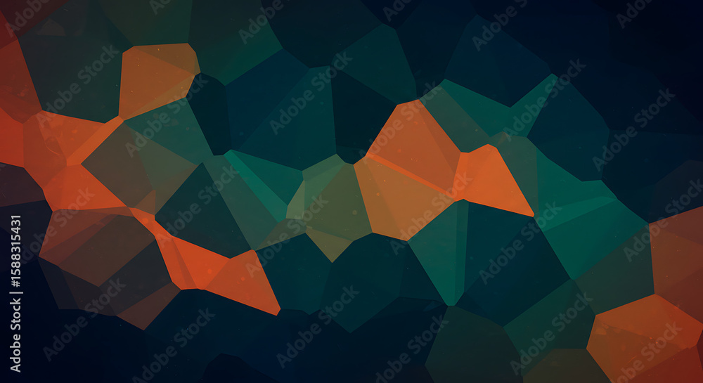 Fototapete abstract background with polygonal shapes in vibrant orange and dark teal, creating a modern and dyn
