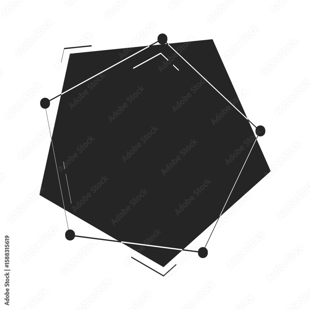 Poster polygon chart with connected data points doodle black filled object. polygonal data visualization sh