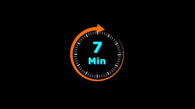 Animation video timer icon with 7 min. timer 7 minutes countdown icon. motion graphic arrow Clock 7 minute icon, white background 4k video animation
