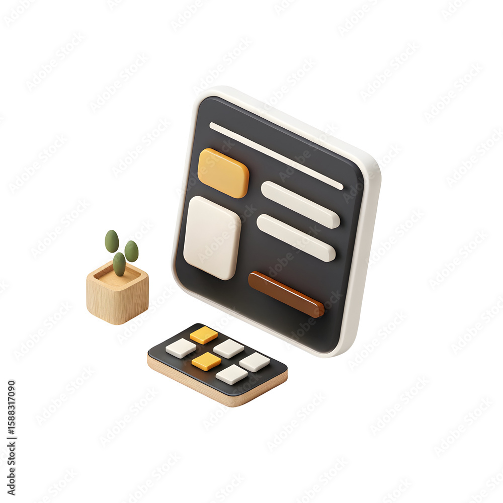 Poster isometric interface with plant and controls isolated on a transparent background