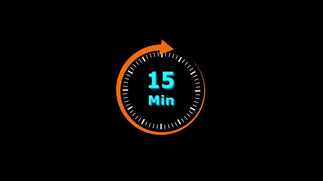 Animation video timer icon with 15 min. timer 15 minutes countdown icon. motion graphic arrow Clock 15 minute icon, white background 4k video animation
