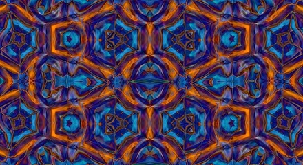 Kaleidoscopic Artwork with Harmonious Orange and Blue Tones a Symmetrical Design