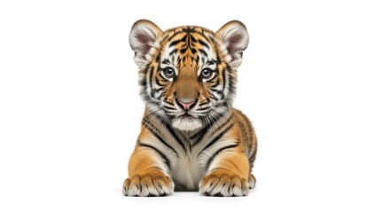 Obraz premium Adorable tiger cub front view with striking orange and black fur