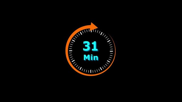 Animation video timer icon with 31 min. timer 31 minutes countdown icon. motion graphic arrow Clock 31 minute icon, white background 4k video animation
