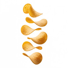 Falling Potato Chips in Spiral – Golden Crispy Chips Isolated on White