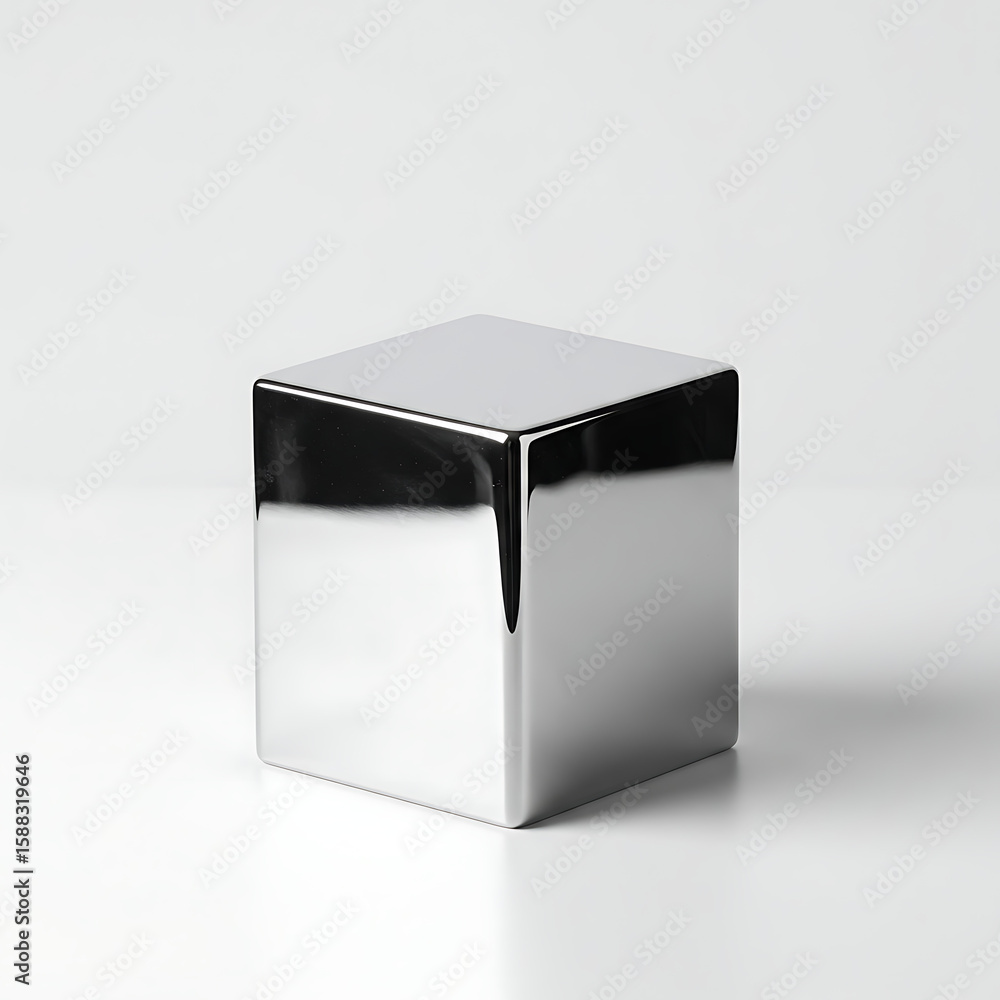 Aufkleber a sleek, shiny chrome cube object reflecting light, standing on a clean white surface, symbolizing m