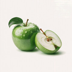 Fresh Granny Smith Apple with Slice – Juicy Green Fruit with Water Droplets on White