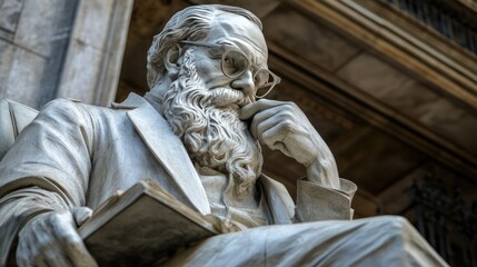 Contemplative marble statue captures the essence of profound intellectual reflection, showcasing a timeless embodiment of knowledge and thoughtfulness